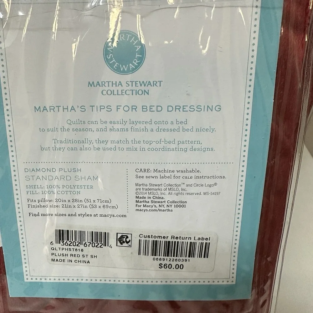 Martha Stewart Diamond Plush Quilt King Bedspread & 2 Standard Shams Red NEW